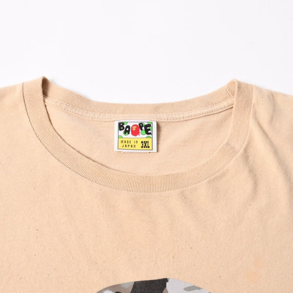 A BATHING APE アベイシングエイプ 半袖Tシャツ エイプヘッド カモ コットン ベージュ グレー サイズ3XL 美品 中古 4a007383