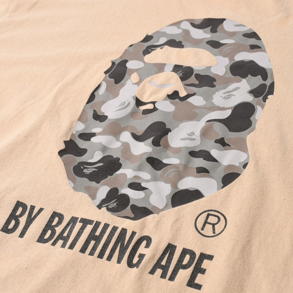A BATHING APE アベイシングエイプ 半袖Tシャツ エイプヘッド カモ コットン ベージュ グレー サイズ3XL 美品 中古 4a007383