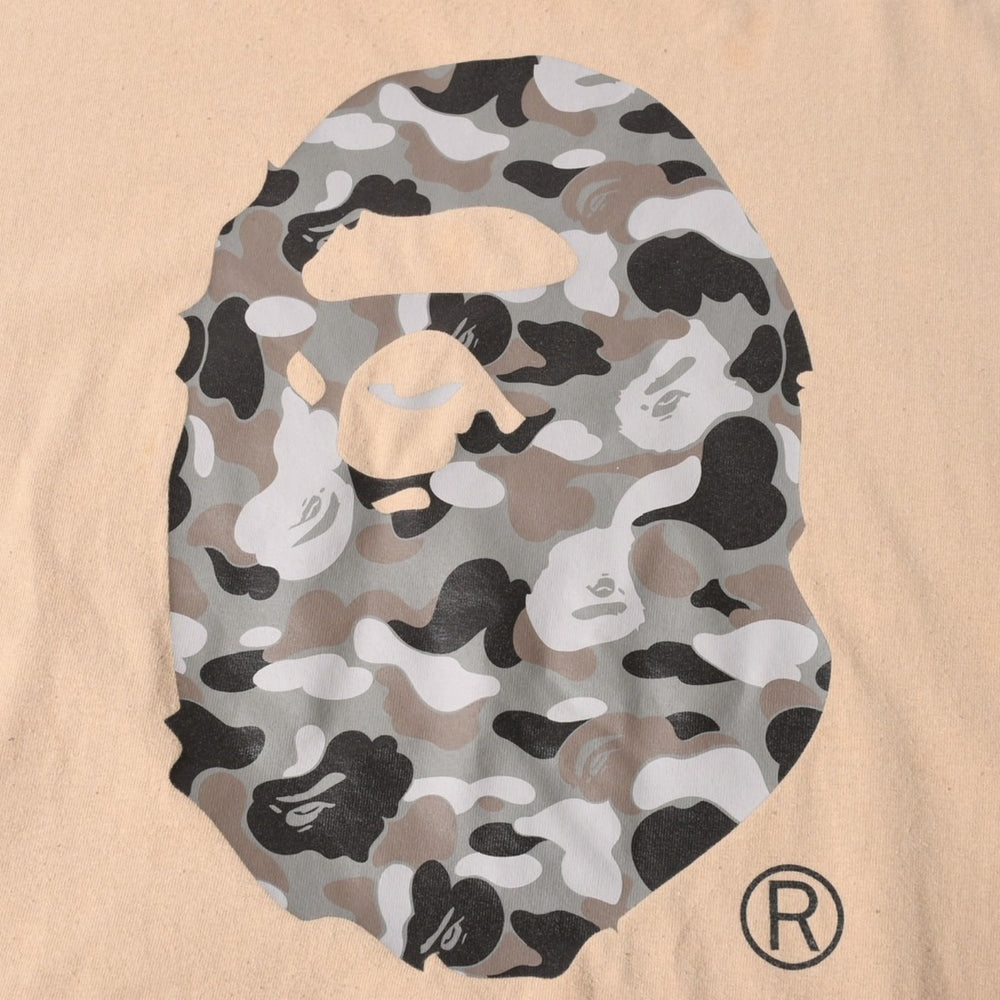 A BATHING APE アベイシングエイプ 半袖Tシャツ エイプヘッド カモ コットン ベージュ グレー サイズ3XL 美品 中古 4a007383