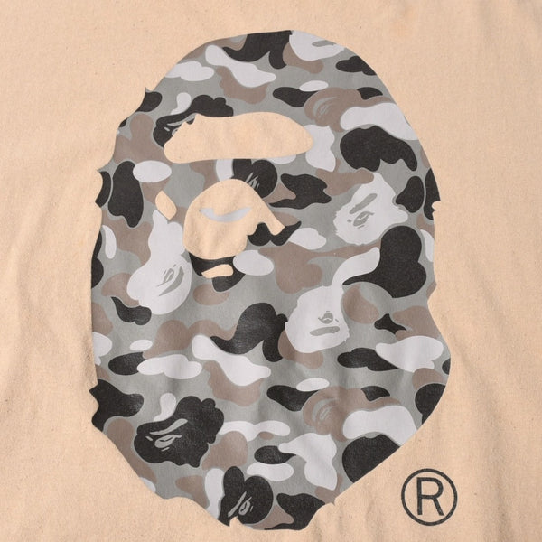 A BATHING APE アベイシングエイプ 半袖Tシャツ エイプヘッド カモ コットン ベージュ グレー サイズ3XL 美品 中古 4a007383