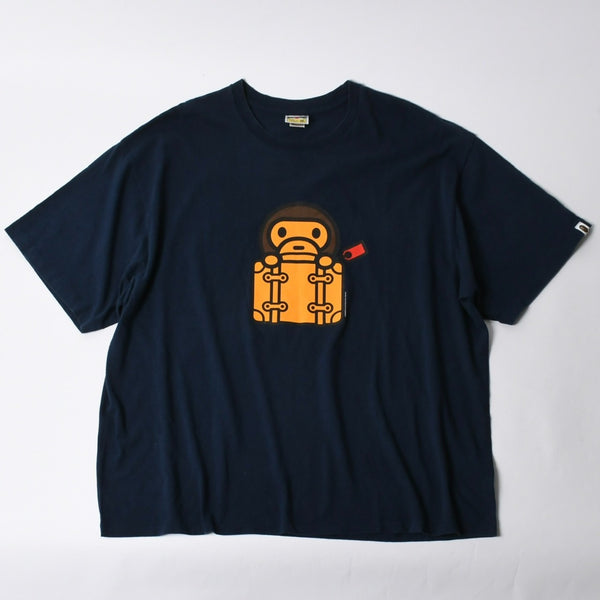 A BATHING APE アベイシングエイプ スーツケースマイロ 半袖Tシャツ JAPAN製 コットン ネイビー サイズ3XL 美品 中古 4a007420