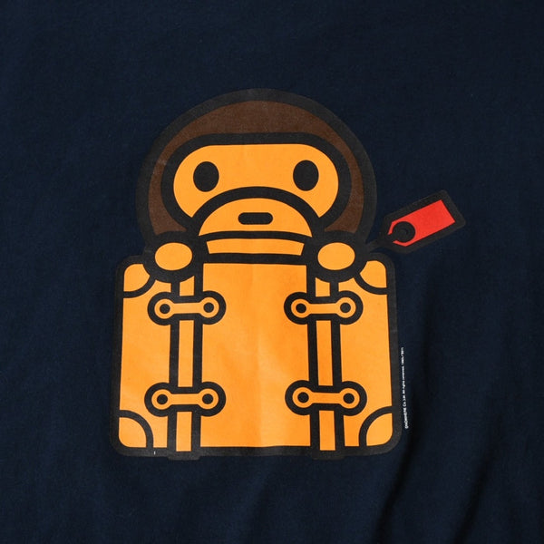 A BATHING APE アベイシングエイプ スーツケースマイロ 半袖Tシャツ JAPAN製 コットン ネイビー サイズ3XL 美品 中古 4a007420