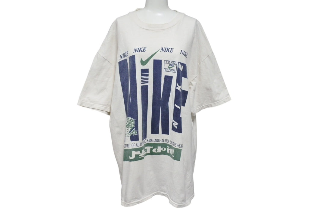 NIKE ナイキ ヴィンテージ 半袖Tシャツ トップス 90's U.S.A製 コットン ホワイト ブルー グリーン サイズXL 良品 中古 4c069568