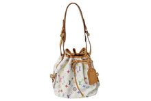 画像をギャラリービューアに読み込む, LOUIS VUITTON ルイヴィトン プチ ノエ ショルダーバッグ M42229 モノグラム マルチカラー PVC ヌメ革 ホワイト 美品 中古 4c069598
