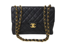 画像をギャラリービューアに読み込む, CHANEL シャネル 中マトラッセ シングルフラップ チェーンショルダーバッグ 3番台 ブラック ラムスキン ゴールド金具 美品 中古 4c069608