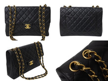 画像をギャラリービューアに読み込む, CHANEL シャネル 中マトラッセ シングルフラップ チェーンショルダーバッグ 3番台 ブラック ラムスキン ゴールド金具 美品 中古 4c069608