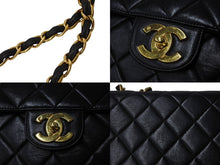 画像をギャラリービューアに読み込む, CHANEL シャネル 中マトラッセ シングルフラップ チェーンショルダーバッグ 3番台 ブラック ラムスキン ゴールド金具 美品 中古 4c069608
