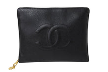 画像をギャラリービューアに読み込む, CHANEL シャネル ココマーク ジュエリーバッグ 4番台 キャビアスキン ブラック フランス製 ゴールド金具 美品 中古 4c069612