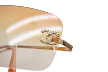 画像をギャラリービューアに読み込む, CHANEL シャネル リムレス サングラス 4017-D c.125/56 サイズ62□17 120 グラデーション オレンジ ココマーク ラインストーン 美品 中古 4c069633