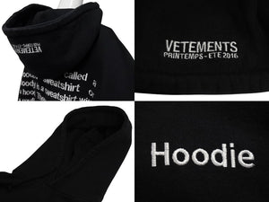 VETEMENTS ヴェトモン 16AW ADELAIDE バックレタリング刺繍スウェットプルオーバーフーディ パーカー ブラック SS16TP17 美品 4c069645