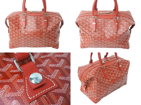 Like new GOYARD Boston bag Boeing 30 Red PVC coated canvas Leather Silver hardware Used 4c069703