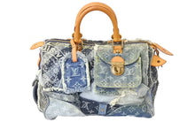 画像をギャラリービューアに読み込む, LOUIS VUITTON ルイ ヴィトン スピーディ30 ハンドバッグ M95380 モノグラムデニム パッチワーク インディゴ 美品 中古 4c069721