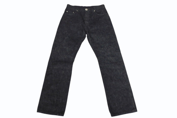 未使用品 CHROME HEARTS クロムハーツ フレアニー スターパッチ デニムパンツ サイズ32 ブラック コットン シルバー925 レザー 中古 4c069726