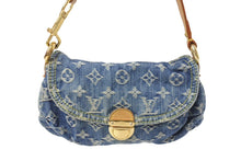 画像をギャラリービューアに読み込む, LOUIS VUITTON ルイヴィトン ミニプリーティ ハンドバッグ M95050 モノグラムデニム レザー ブルー 美品 中古 4c069764