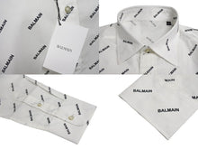 画像をギャラリービューアに読み込む, 新品未使用 BALMAIN バルマン 長袖シャツ 95-104 BA 9912-I01 総柄ロゴ プリント サイズS ホワイト コットン 中古 4c069792