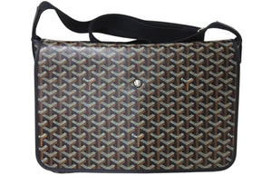 新品同様 GOYARD ゴヤール カペシアンMM メッセンジャーショルダーバッグ PVC レザー ブラック ブラウン 中古 4c069794