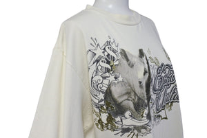 ECKO Echo Rhinoceros Print Tops Short Sleeve T-shirt Kinari Cotton 920-069261 Beige Size M Good Condition Used 4c069864