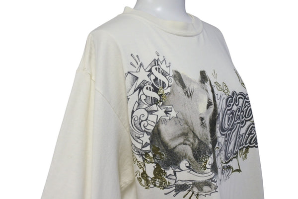 ECKO Echo Rhinoceros Print Tops Short Sleeve T-shirt Kinari Cotton 920-069261 Beige Size M Good Condition Used 4c069864