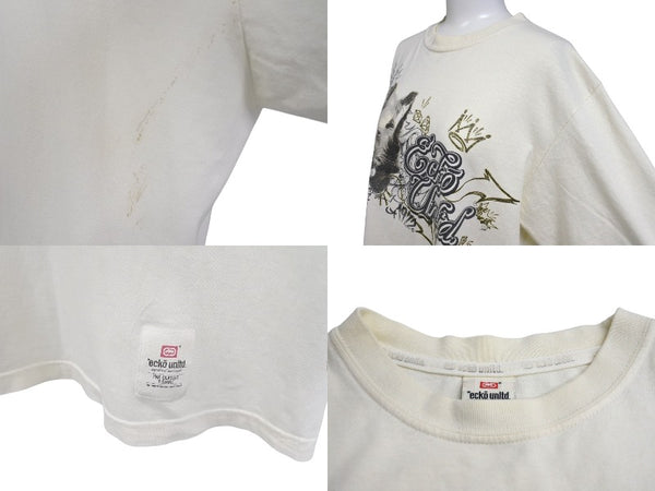 ECKO Echo Rhinoceros Print Tops Short Sleeve T-shirt Kinari Cotton 920-069261 Beige Size M Good Condition Used 4c069864