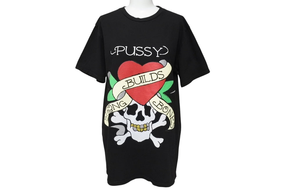 New and unused LA ROPA Pussy Builds Strong Bones T-shirt Harley Sampling Black Orange Cotton Size S Used 4c069874