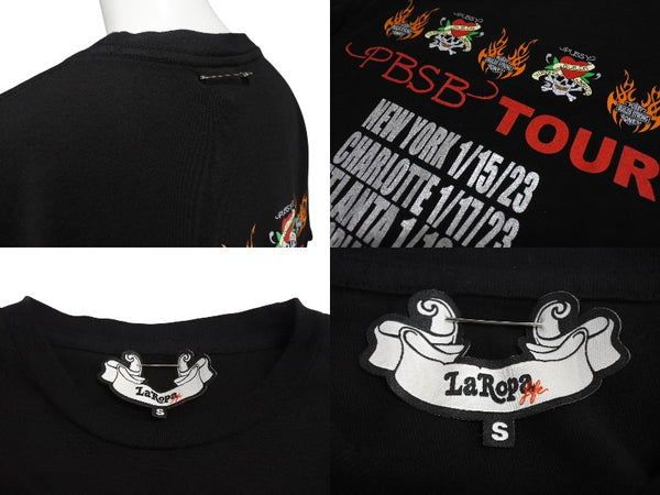New and unused LA ROPA Pussy Builds Strong Bones T-shirt Harley Sampling Black Orange Cotton Size S Used 4c069874