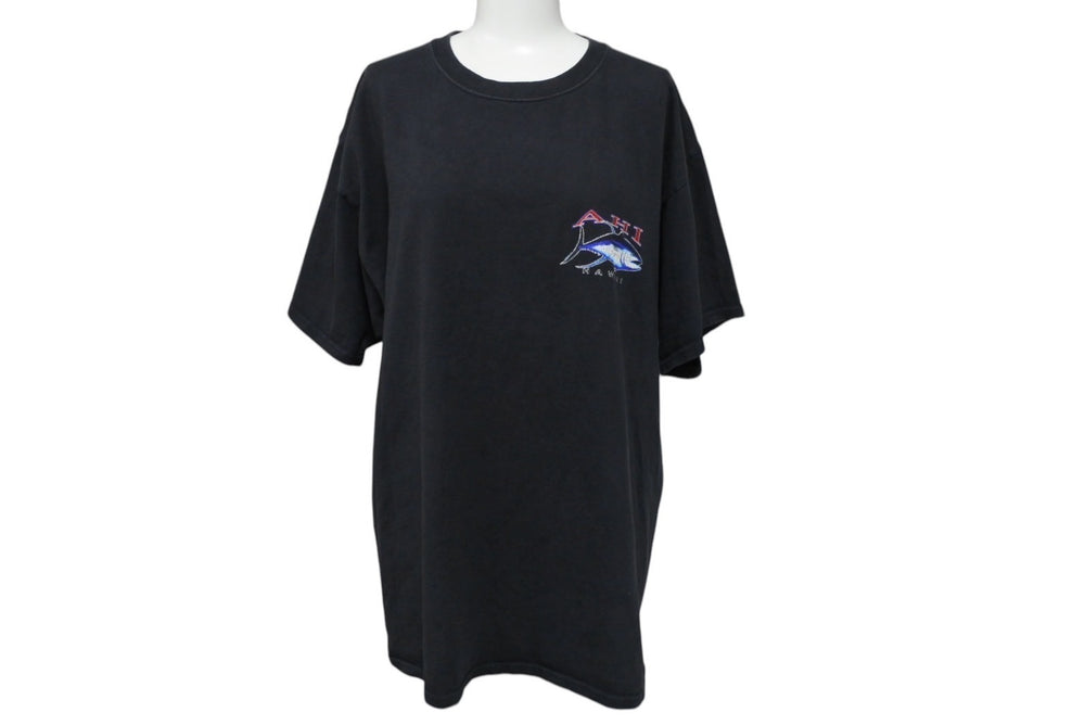 HANES Ahi Hawaii Tuna T-shirt Tops Black Cotton Black Blue Red Size L Good Condition Used 4c069877