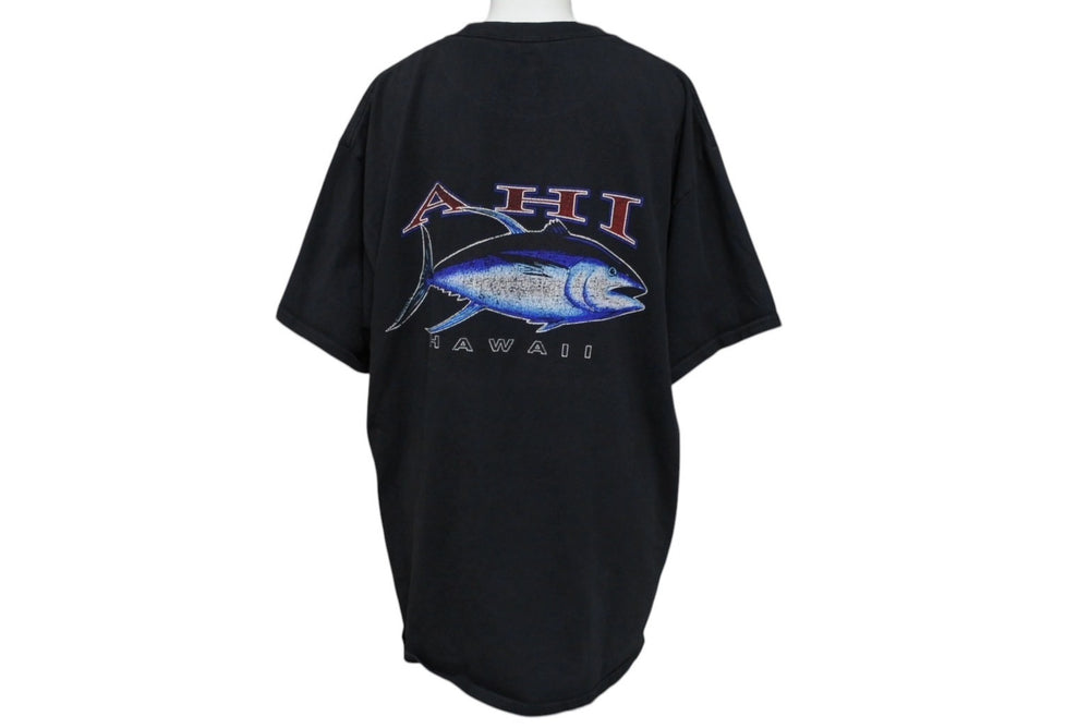 HANES Ahi Hawaii Tuna T-shirt Tops Black Cotton Black Blue Red Size L Good Condition Used 4c069877