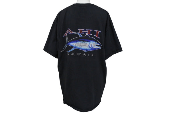 HANES Ahi Hawaii Tuna T-shirt Tops Black Cotton Black Blue Red Size L Good Condition Used 4c069877