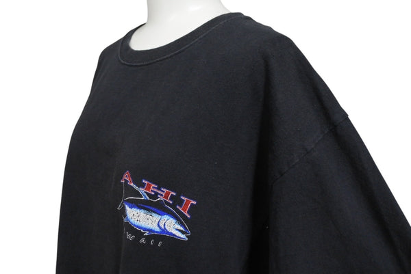 HANES Ahi Hawaii Tuna T-shirt Tops Black Cotton Black Blue Red Size L Good Condition Used 4c069877