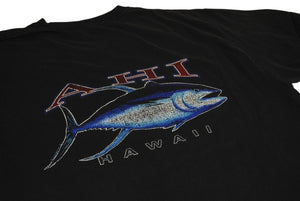 HANES Ahi Hawaii Tuna T-shirt Tops Black Cotton Black Blue Red Size L Good Condition Used 4c069877