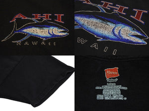 HANES Ahi Hawaii Tuna T-shirt Tops Black Cotton Black Blue Red Size L Good Condition Used 4c069877