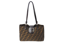 画像をギャラリービューアに読み込む, FENDI フェンディ ズッカ トートバッグ ショルダーバッグ キャンバス レザー ブラウン ブラック イエロー 美品 中古 4c069900