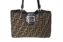 画像をギャラリービューアに読み込む, FENDI フェンディ ズッカ トートバッグ ショルダーバッグ キャンバス レザー ブラウン ブラック イエロー 美品 中古 4c069900