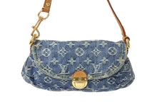 画像をギャラリービューアに読み込む, LOUIS VUITTON ルイヴィトン ミニプリーティ ハンドバッグ M95050 モノグラムデニム レザー ブルー 美品 中古 4c069903