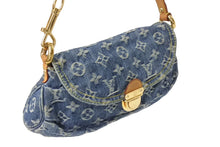 画像をギャラリービューアに読み込む, LOUIS VUITTON ルイヴィトン ミニプリーティ ハンドバッグ M95050 モノグラムデニム レザー ブルー 美品 中古 4c069903
