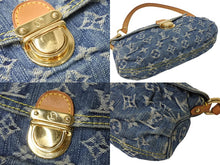 画像をギャラリービューアに読み込む, LOUIS VUITTON ルイヴィトン ミニプリーティ ハンドバッグ M95050 モノグラムデニム レザー ブルー 美品 中古 4c069903