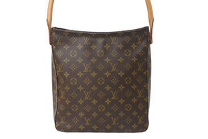 極美品 LOUIS VUITTON ルイヴィトン ルーピングGM ハンドバッグ M51145 モノグラム PVC レザー ブラウン ゴールド金具 中古 4c069916