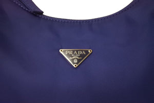 極美品 PRADA プラダ ホーボー ハンドバッグ MV519 トライアングルロゴ ナイロン ブルー シルバー金具 イタリア製 中古 4c069924