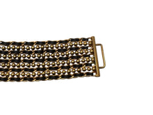 Load image into Gallery viewer, 極美品 CHANEL シャネル ロゴ プレート チェーン ベルト 96A ゴールド ブラック GP レザー ゴールド金具 ヴィンテージ 小物 中古 4c070074