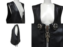 画像をギャラリービューアに読み込む, CHROME HEARTS クロムハーツ ベスト クロスボールボタン ダガージップ レザー シルバー925 ブラック シルバー XXL 美品 中古 4c070110