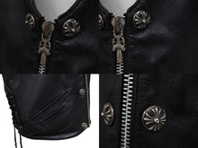 画像をギャラリービューアに読み込む, CHROME HEARTS クロムハーツ ベスト クロスボールボタン ダガージップ レザー シルバー925 ブラック シルバー XXL 美品 中古 4c070110