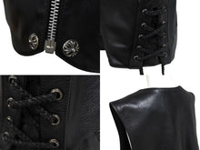 画像をギャラリービューアに読み込む, CHROME HEARTS クロムハーツ ベスト クロスボールボタン ダガージップ レザー シルバー925 ブラック シルバー XXL 美品 中古 4c070110