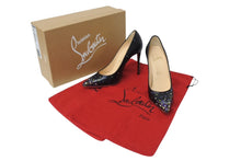 Load image into Gallery viewer, CHRISTIAN LOUBOUTIN クリスチャンルブタン ラインストーン ヒール レザー ブラック マルチカラー サイズ34 1/2 美品 中古 4c070122