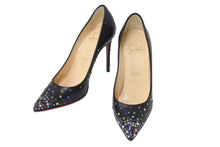 Load image into Gallery viewer, CHRISTIAN LOUBOUTIN クリスチャンルブタン ラインストーン ヒール レザー ブラック マルチカラー サイズ34 1/2 美品 中古 4c070122