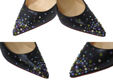 Load image into Gallery viewer, CHRISTIAN LOUBOUTIN クリスチャンルブタン ラインストーン ヒール レザー ブラック マルチカラー サイズ34 1/2 美品 中古 4c070122