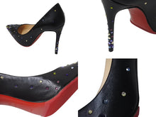 Load image into Gallery viewer, CHRISTIAN LOUBOUTIN クリスチャンルブタン ラインストーン ヒール レザー ブラック マルチカラー サイズ34 1/2 美品 中古 4c070122
