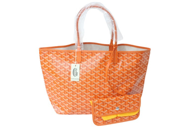 新品未使用 GOYARD ゴヤール サンルイPM バッグ トートバッグ AMALOUISPM07 PVC レザー ヘリンボーン オレンジ 中古 4c070134