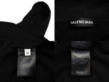 Load image into Gallery viewer, BALENCIAGA バレンシアガ バックロゴプリント パーカー 556143 ポルトガル製 コットン ブラック ホワイト サイズXS 美品 中古 4c070138