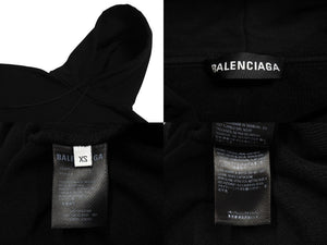 BALENCIAGA バレンシアガ バックロゴプリント パーカー 556143 ポルトガル製 コットン ブラック ホワイト サイズXS 美品 中古 4c070138