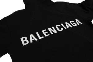 BALENCIAGA バレンシアガ バックロゴプリント パーカー 556143 ポルトガル製 コットン ブラック ホワイト サイズXS 美品 中古 4c070138